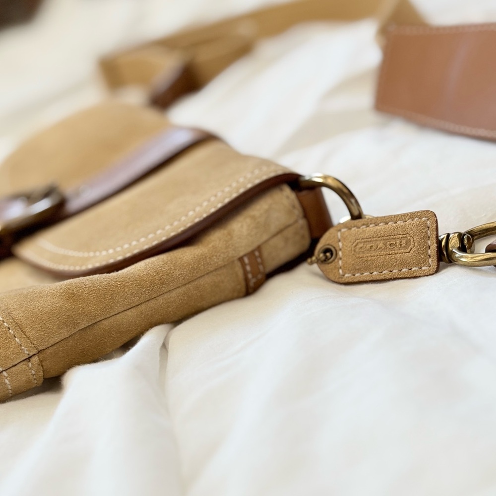 Coach mini Suede Saddle Bag 4743 Tan Mini Crossbody Equestrian Vintage - Picture 3 of 15
